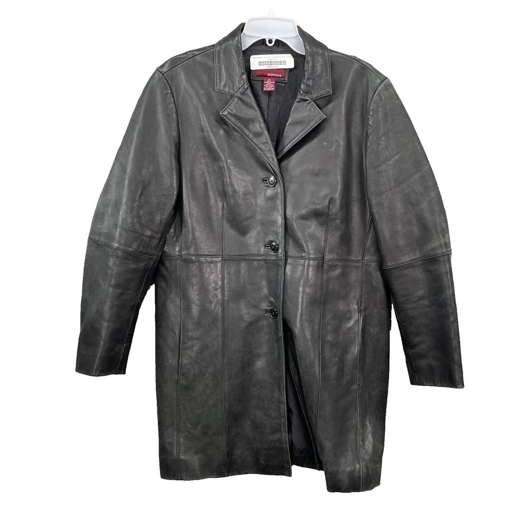 Merona Genuine Leather Jacket Coat Womens XL Y2k Moto Chic Corpcore 90's Classic